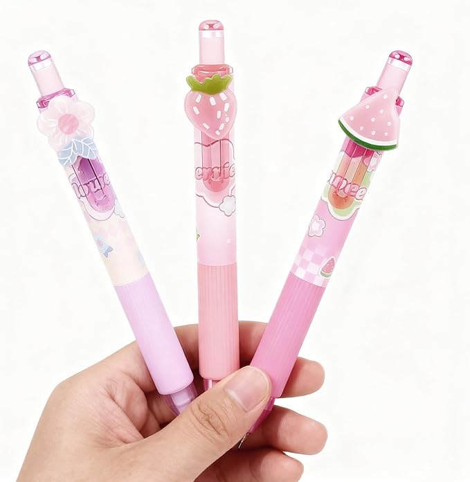 6Pcs Cute Pink Coquette Strawberry Mechanical Pencils with Eraser 0.7mm Kawaii Strawberry Mechanical Pencil School Pencil Cat Gifts for Women Man