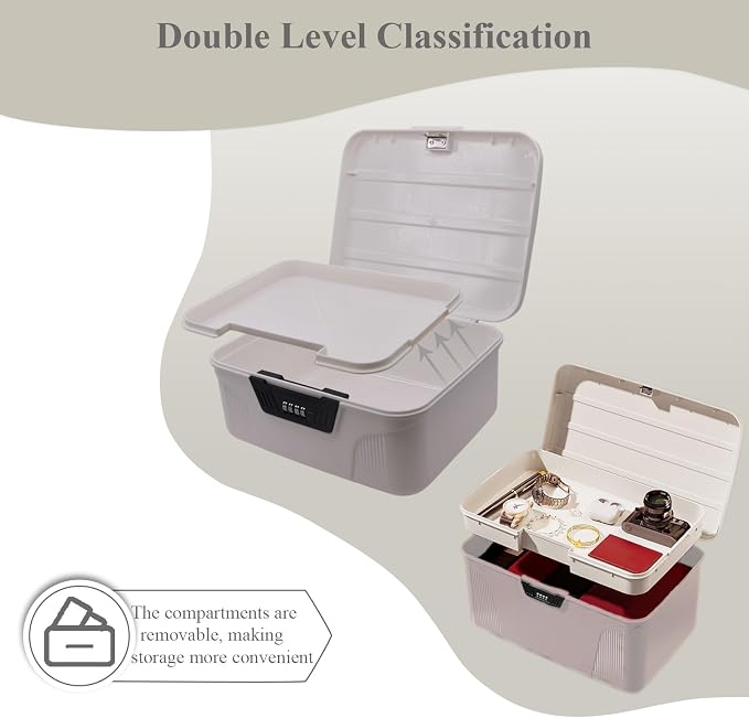 Large Lockable Storage Container Bin, 2.3 Gallon Capacity Organizer Box with Combination Lock, Plastic Trunk, Usable As Item Organizer Or Office File Storage(White)