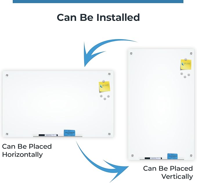 Glass Dry Erase Board for Wall - Magnetic Glass Board with White Surface - Frameless 48"x96" with Magnets, Markers, Eraser, Marker Tray by Fab Glass and Mirror