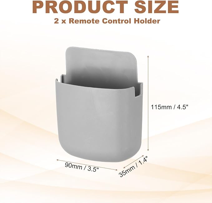 PATIKIL 2Pcs Remote Control Holder Wall Mount, Self-Adhesive TV Air Conditioner Control Holder Phone Charging Organizer Slot for Home Office Bedroom Supply Pen Organizer, Gray