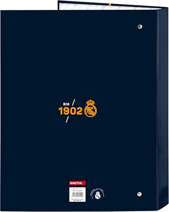 Safta Real Madrid 2nd Team 24/25 – Folder with 4 Rings, Ideal for Children of Different Ages, Comfortable and Versatile, Quality and Resistance, 26.5 x 33 cm, Navy Blue