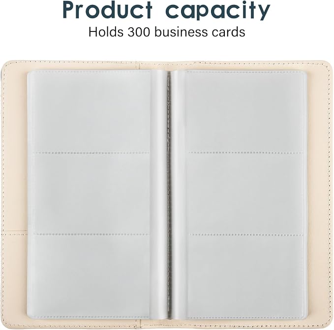 Leather Professional Business Card Holder Organizer Book - 300 Card Capacity Premium PU Folder with Soft Cover, Name Card Credit Cards Binder for Men/Women, Desert Leaf