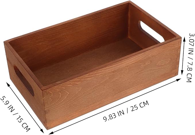 jojofuny Solid Wood Storage Box with Handles 9.84In X 5.90In X 3.07In Multi-Use Desktop Crate Organizer for Tools Office Supplies and Sundries