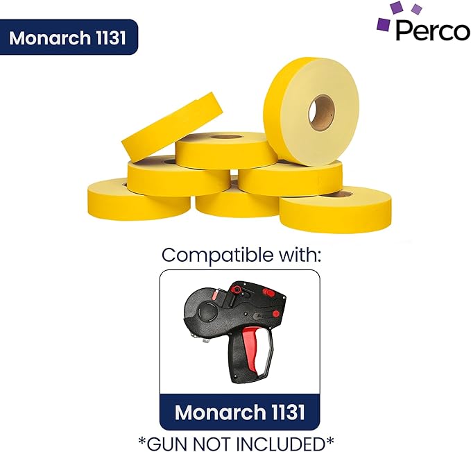 Yellow Pricing Labels for Monarch 1131 Price Gun – 8 Sleeves, 64 Rolls Value Pack - 160,000 Price Marking Labels – with Ink Rolls Included