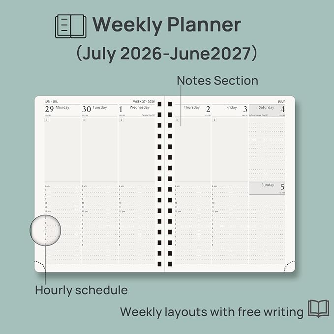 POPRUN 2026-2027 Academic Year Weekly and Monthly Planner Calendar,Jul 2026 - Jun 2027，6.25" x 8.5",Daily Agenda Book & Appointment Book with Hourly Schedule, Tabs, Hardcover, School and Office Supplies - Night Sky Navy Blue