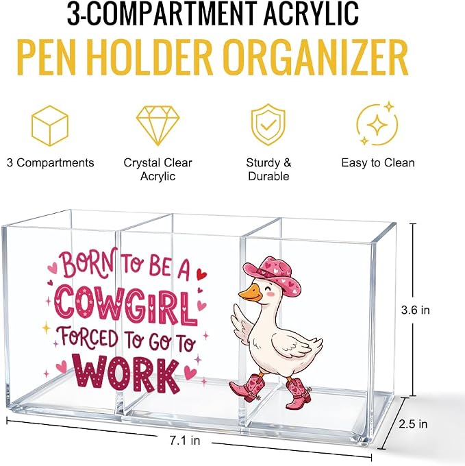 Pink Western Goose Acrylic Pen Holder for Desk, Born To Be A Cowgirl Forced To Go To Work Desk Organizer for Office Home, Back to School Gifts, Funny Sarcastic Office Gifts for Women Coworkers