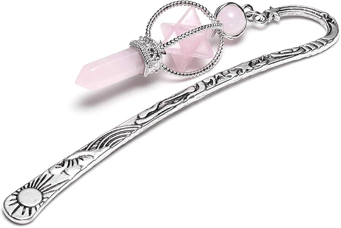 Jovivi 3pcs Anqitue Silver Metal Bookmark for Women Beading Bookmarks with Crystal Quartz Merkaba Hexagonal Pointed Bead