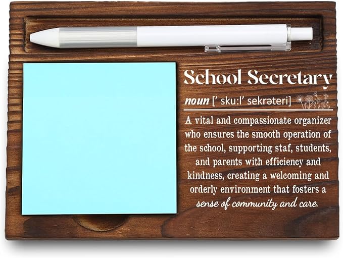 Wooden Sticky Note Holder for School Secretary, Heartfelt Appreciation Gift, Inspirational Desk Organizer for Teachers, 16.5 x 12 x 1.5 cm,LQQ6