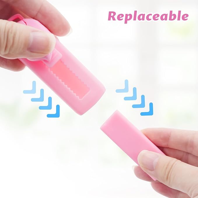 CEYAZYE 12PCS Sliding Retractable Pencil Erasers, Cute Push-Pull Rubber Eraser with 8 Plastic Sleeve & 4 Refills, Expandable Pen Eraser, Home School Supplies for Students Artists