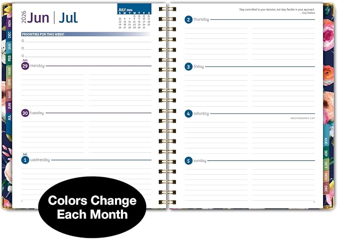 HARDCOVER 2026 Planner, 8.5"x11": 14 Months (November 2025 - December 2026), Daily Weekly Monthly Planner, Yearly Agenda, Bookmark, Pocket Folder and Sticky Note Set (Small Navy Floral)