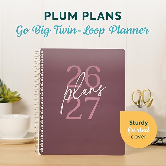 GO BIG Large-Print Planner April 2026–June 2027, 15-Month Twin-Loop-Bound Agenda Planner, Big Size, 8.5" x 11", Easy-to-Read Large Dashboard Layout, Plum Plans Cover
