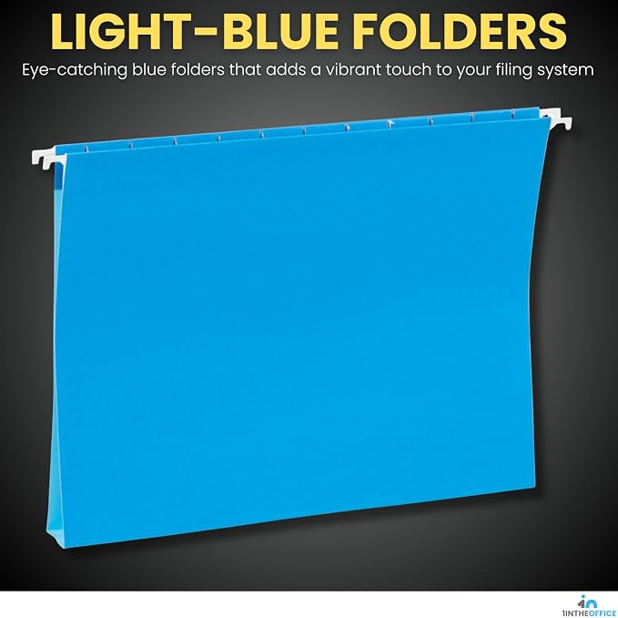 1InTheOffice Blue Hanging File Folders Letter Size, Adjustable Tabs, Letter Size File Folders Hanging, File Cabinet Dividers, 50 Pack