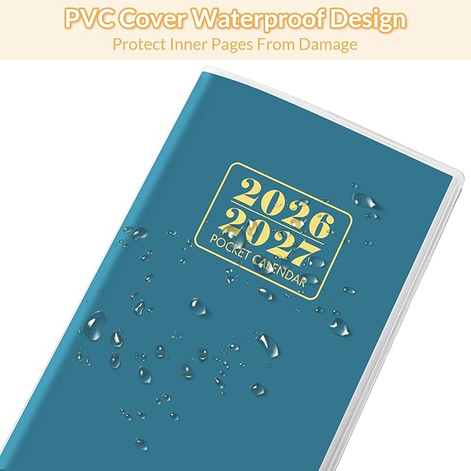 Pocket Calendar 2026-2027, Purse Monthly Planner, Runs from January 2026 Until December 2027, 3.7" x 6.7", Pocket Calendar with PVC Cover for Planning, Organizing and Office - Dark Blue