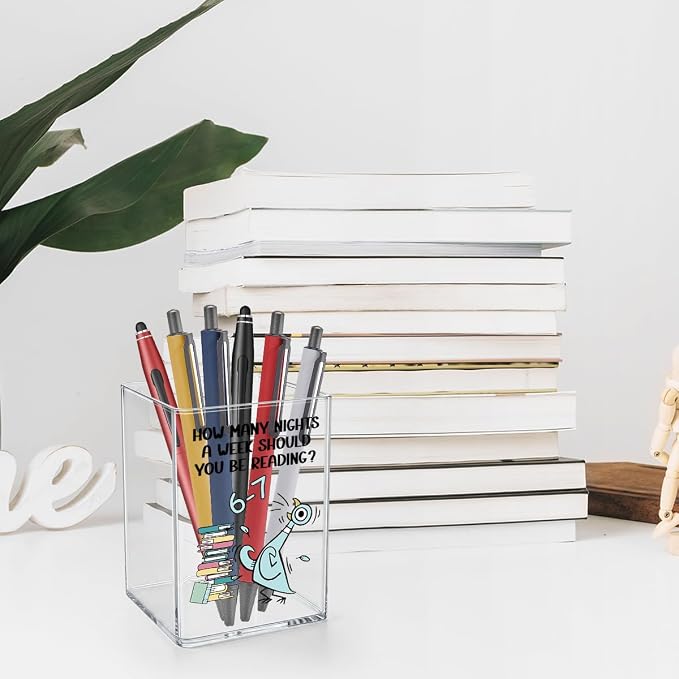 Funny 67 Teacher Acrylic Cosmetic Pencil Pen Holder Cup Best Teacher Gifts Idea How Many Nights A Week Should You Be Reading Cute Decor for Home Office Desk Vanity Organizers and Accessories