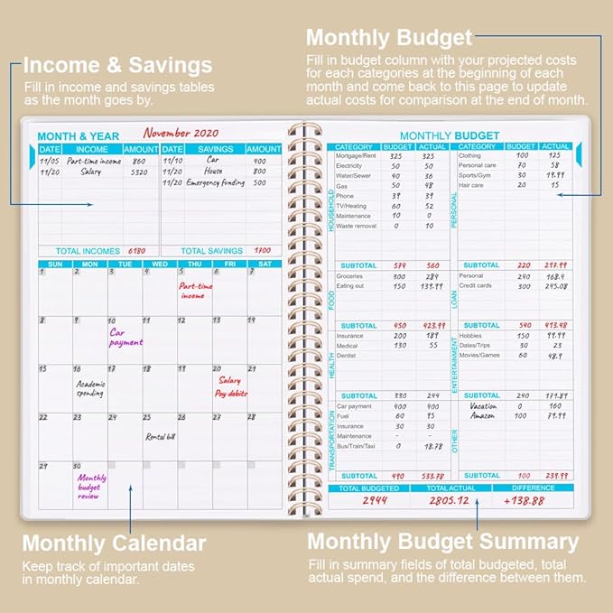 Budget Planner - Monthly Budget Book with Expense Tracker Notebook, Undated 12 Month Bill Organizer & Finance Planner to Manage Your Money, Account Book with Colorful Tabs, 5.8" x 8.5", Beige