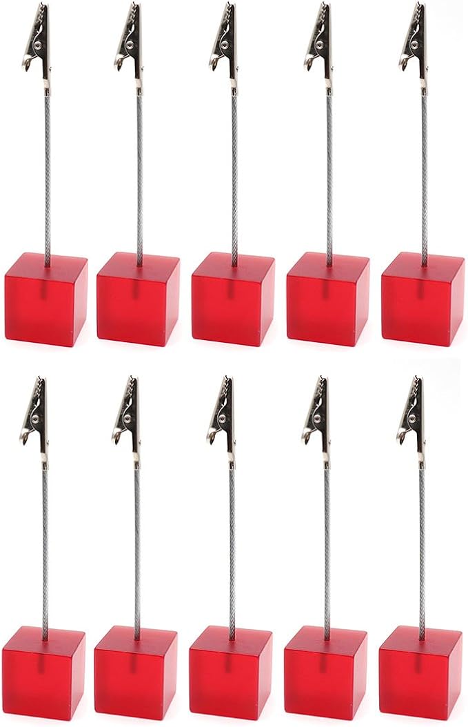Xiaoyztan Memo Clips Holder,Red Cube Table Number Holders,Paper Note Clip for Office Home Use, Office Memo Holders, Desk Accessories and Workspace Organizers,Pack of 10