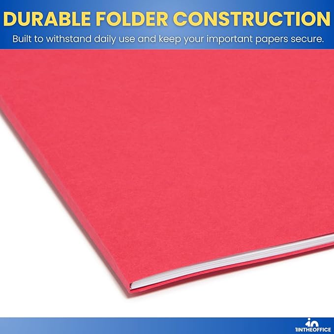 1InTheOffice Red File Folders Letter Size, File Folders with Tabs, Filling Folders, 1/3 Cut Tab, 24/Pack