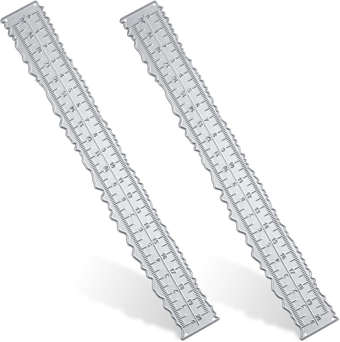 2 Pcs Deckle Edge Ruler 8.4 Inch Irregular Edge Ruler Metal Craft Die Cuts Measurements Embossing Cutting Paper Rulers Decorative Wavy Measuring Tool Paper Tearing Rulers for Card Making