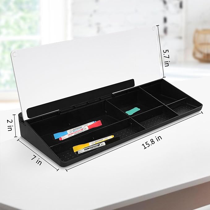 DOLLAR BOSS Glass Desk Whiteboard Small Dry Erase Board Desktop White Board with Storage Drawer Computer Keyboard Stand Desk Organizer School Supplies Office Accessories with 4 Markers 1 Eraser, White