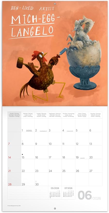 Calendar 2025-2026 Chicken Artists Wall Planner, Funny Farmyard Organizer, 16-Month Hanging Schedule Sep 2025–Dec 2026, 12x12 in