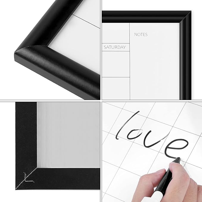 TORASO Dry Erase White Board & Monthly Calendar Board, Black Wooden Frame, Small Size Planning Board for Office, School and Home, 12" x 16"