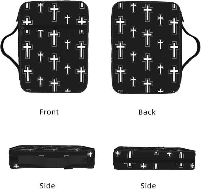 Christian Religion Cross Black and White Bible Cover Case Carrying Book Protector Case Bible Study Supplies Accessories Holder Case Christian Gift for Women Men