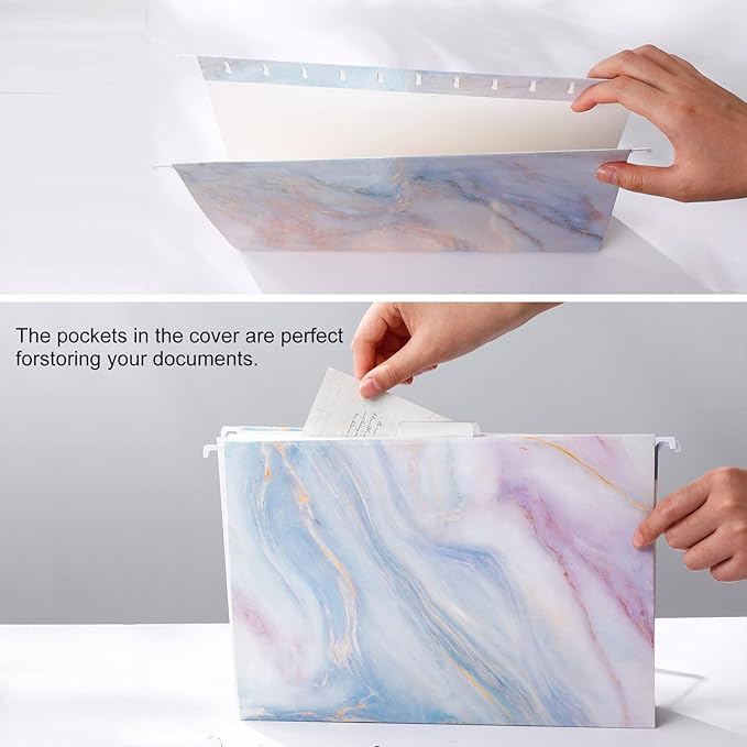 Estune 32 Pcs Marble Decorative Hanging File Folders Letter Size Cabinet File Folders Organizers with 1/5 Cut Adjustable Tabs for Office Desk School Filing Cabinet Home