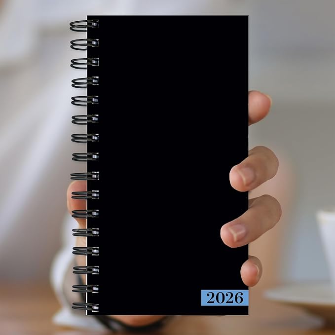 TF Publishing 2026 Black Small Weekly Monthly Planner with 2-Page Monthly Calendar Grid, Weekly Planning Pages, and Lined Notes Section in Back - Mini Planner for Pocket or Purse - 3.5in x 6.5in