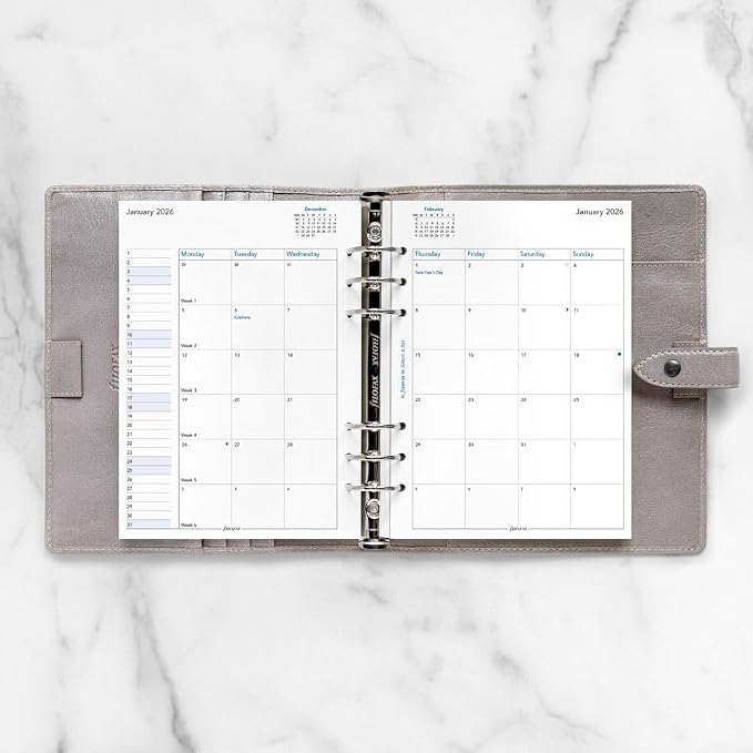 Filofax Calendar Diary Refill, A5 Size, Month-to-View, White Paper, English, 2026 (C68510-26)