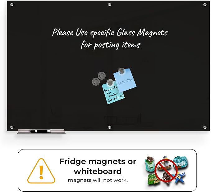 Clear Glass Dry Erase Board for Office & Home, Frameless Black Surface Glass Board 48"x72" Include Markers, Magnets with Eraser by Fab Glass and Mirror