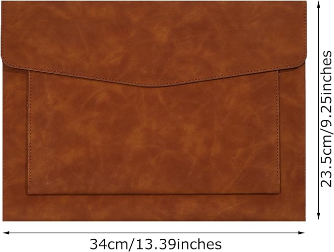PU Leather A4 File Folder Document Holder with 2 Compartments Envelope Folder Case with Snap Closure for Receipt Contract (Brown)