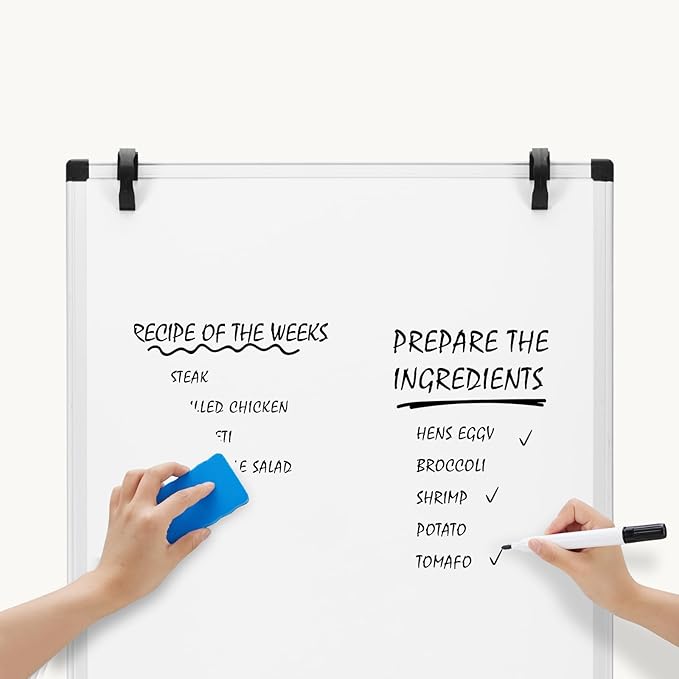 DUMOS Whiteboard Easel 36 x 24 Inches, Magnetic White Board Dry Erase, Porbable Boards Height Adjustable, Dry Erase Board with Stand for School, Office and Home, Silver Aluminium Frame, White