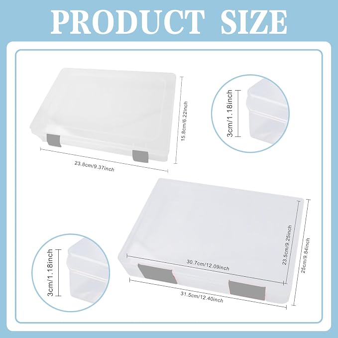 12 Pcs Clear A4 A5 File Box Document Plastic Storage Box with 48 Labels File Holder Organizer Paper Plastic Case Magazine Protector with Buckle Office School Supplies(Grey)