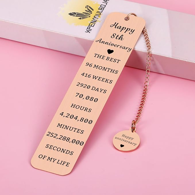 8 Year Anniversary Bronze Gifts for Him/Her, 8th Wedding Anniversary for Wife Husband - Bronze Anniversary Bookmark for Women Men Couples