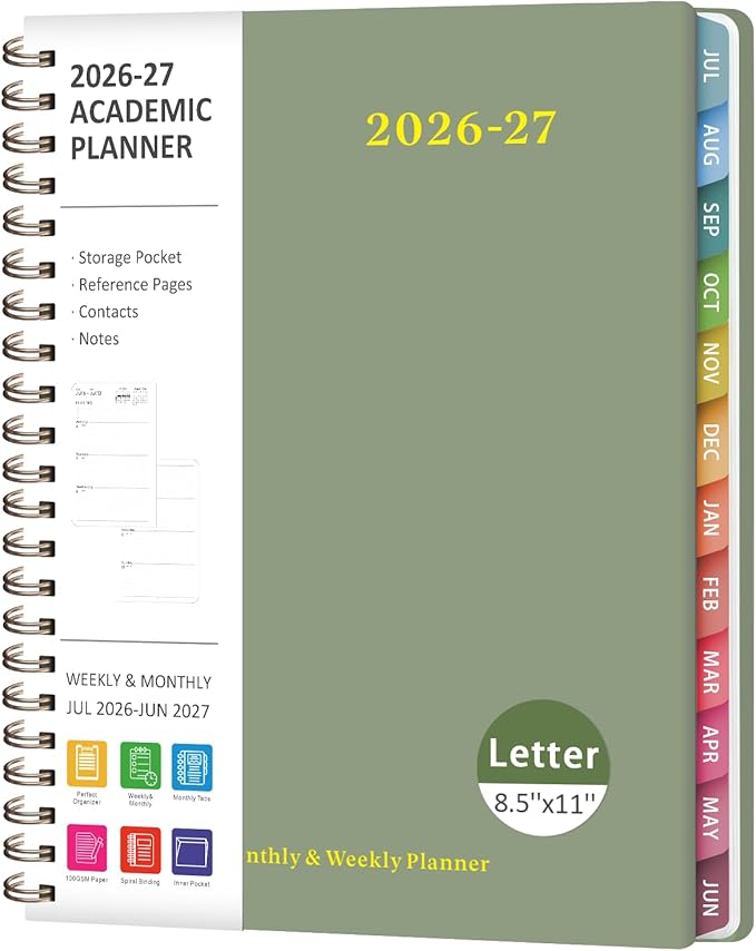 Planner 2026-2027, Weekly and Monthly Academic Year Calendar Planner, July 2026 - June 2027, Daily Agenda Book for Office School Supplies, Letter Size(8.5'' x 11'')