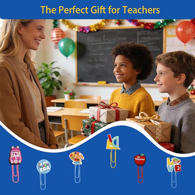 Teachers Paper Clips 24PCS Cute Paper Clips Stationery Supplies for Teacher Gifts End of Year Teacher Gifts Thank You Teachers Gift Office Supplies Fancy Bookmarks