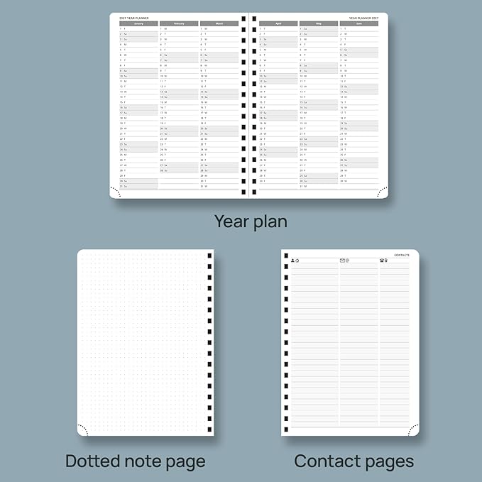 POPRUN 2026 Planner Weekly Notebook (Jan-Dec), Medium 8.5''x 6.5'' - Agenda 2026 Calendar Book with Monthly Tabs, Inner Pocket, Spiral Soft Cover, 100 GSM - Lilac