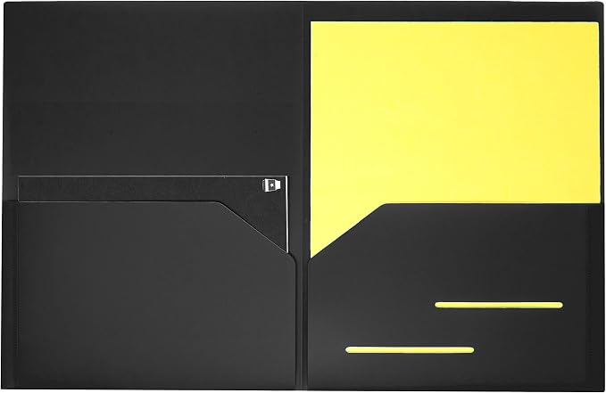 Youngever 6 Pack Heavy Duty Plastic Two Pocket Folders, Heavy Duty Plastic 2 Pocket Folder (Black)
