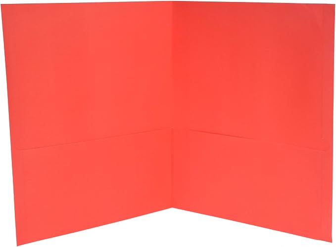 School Smart Extra-Large Folders with Pockets, 9 x 12 Inches, Red, Pack of 25