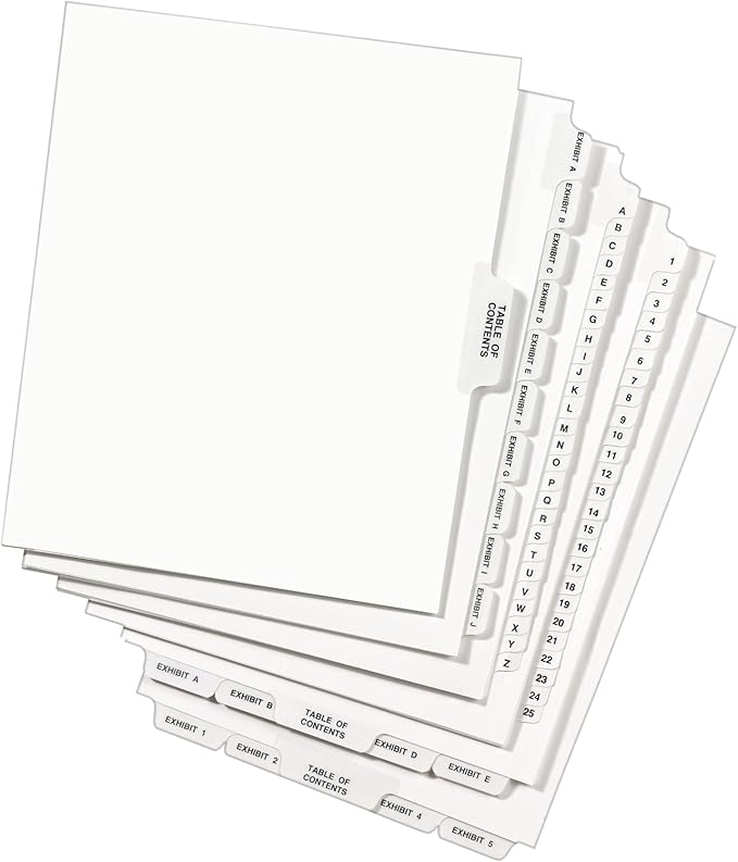 Avery Premium Collated Legal Exhibit Binder Dividers with Tabs, 1-25 and Table of Contents, 8.5 x 11 Inches, Binder Divider with Tabs, Avery Style (11370)