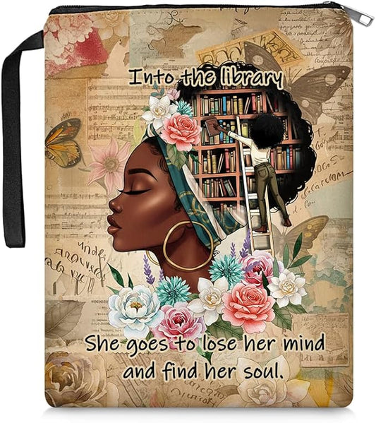 Black Girl Book Sleeve with Zipper, Book Sleeve Gifts for Book Lovers, Book Cover for Girls Women, Book Covers for Paperbacks, Gifts for Birthday 11.2x8.3 inch