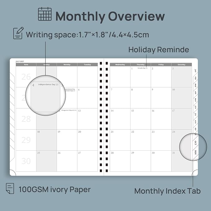 POPRUN 2027 Planner Daily Weekly and Monthly Calendar with Hourly Schedule, Monthly Tabs(Large Size 10'' x 8'' Wire-Bound Hard Cover) - Agenda 2027 (Jan.2027-Dec.2027) - Violet