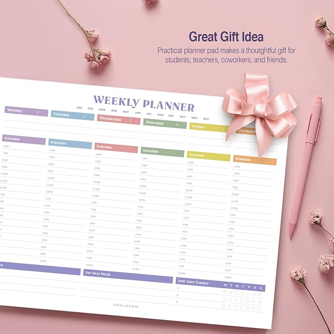 Weekly Planner Notepad, 8.5 x 11" Tear-Off Pad – 70 Undated Sheets, Daily Schedule Deck Organizer with Priorities, To Do List & Checklist for School, Work, Home (White, Colorful, 1 Pack)