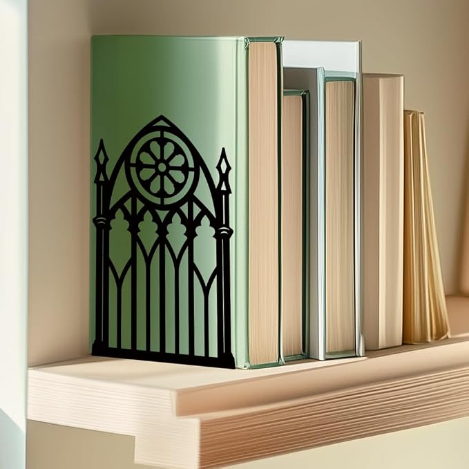 Gothic Gate Book Shelf Decorative Bookends for Shelves, Book Ends for Heavy Books, Metal Bookends for Desk Organizer, Office Library Decor Decorative Books for Home Decor