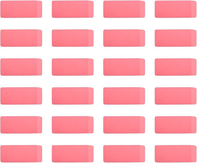 Amazon Basics Rectangular Erasers for School and Office, Pink, Art Eraser for Drawing, Stationery Supplies, 24 Count