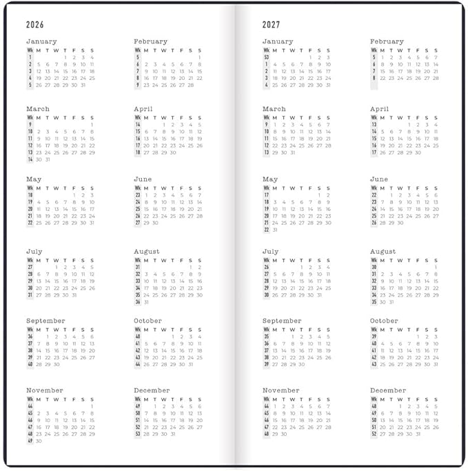 Letts of London® 2026 Woodland Weekly/Monthly Planner, 12 Months, January to December, Slim Pocket Size, 6.625" x 3.25", Sewn Binding, Embossed Cover, Multilingual, Navy (C082546-26)