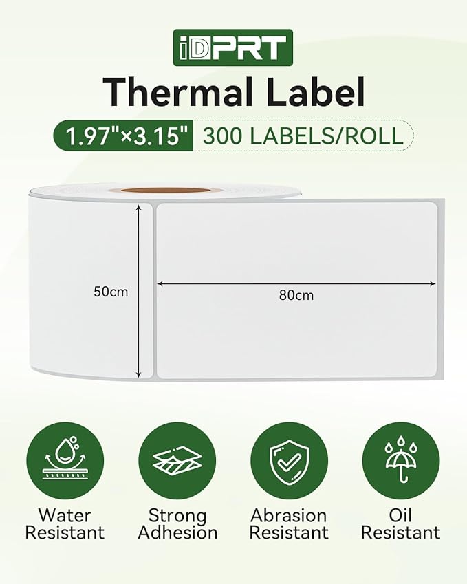 iDPRT 1.97" 3.15" Multi-Purpose Direct Thermal Labels (50mm25mm), Thermal Sticker for Address/Barcode/Mailing, Compatible with iDPRT SP460BT/SP410/SP310/SP320, Rollo, Zebra, Phomemo, etc, 300pcs