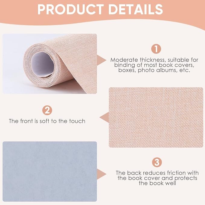 CRASPIRE 51 x 11.8 Linen Book Cloth Nude Pink for Book Binding A4-A8 Fabric Surface Paper Backed Bookcover Album Scrapbooking Archival DIY Covering Protector Bookcloth Bookbinding Supplies
