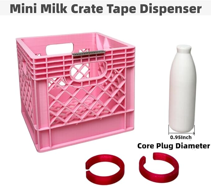 Mini Milk Crate Tape Dispenser - Cute Desk Accessories - Fun Office Supplies- Unique Unusual Desktop Organizer - Useful Novelty Practical Coworker Gag Gifts Vintage Decor Accents (Pink)