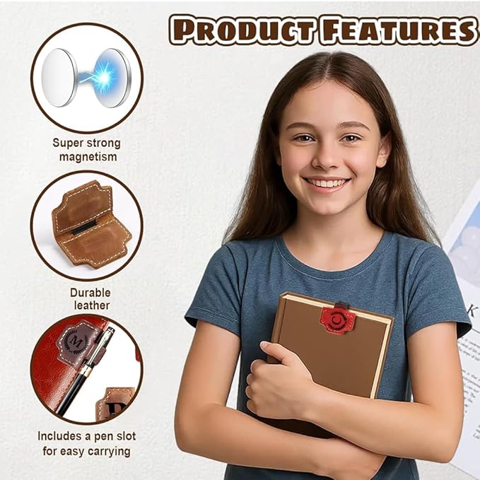 Custom Bookmark with Pen Holder with 26 Letters Personalized Magnetic Leather Book Mark, Customized Name Book Marker Clip with Initial for Men Women, Gifts for Book Lovers, Readers, (Red, S)